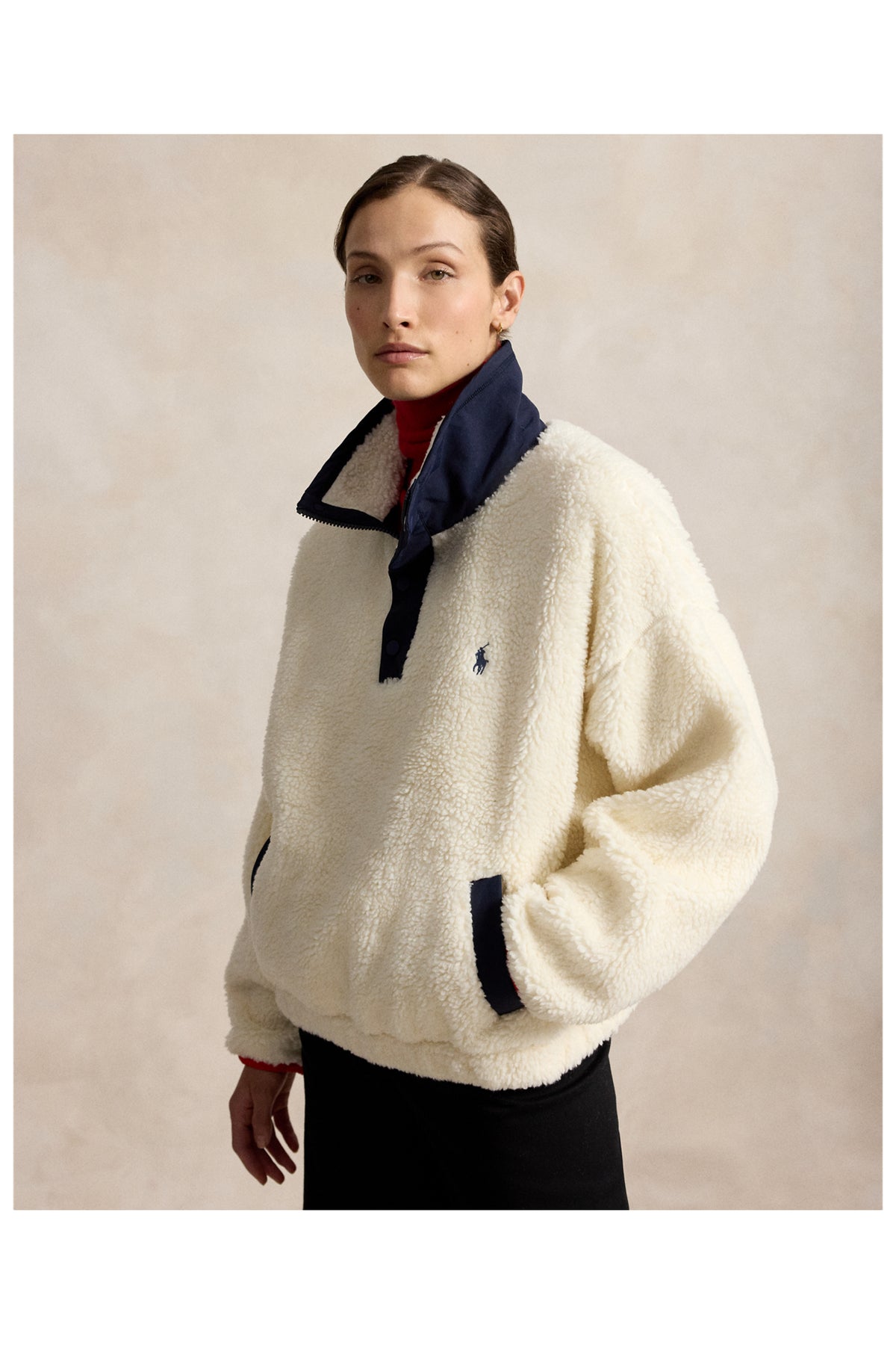 Marlow cream high-pile fleece, three-quarter front view