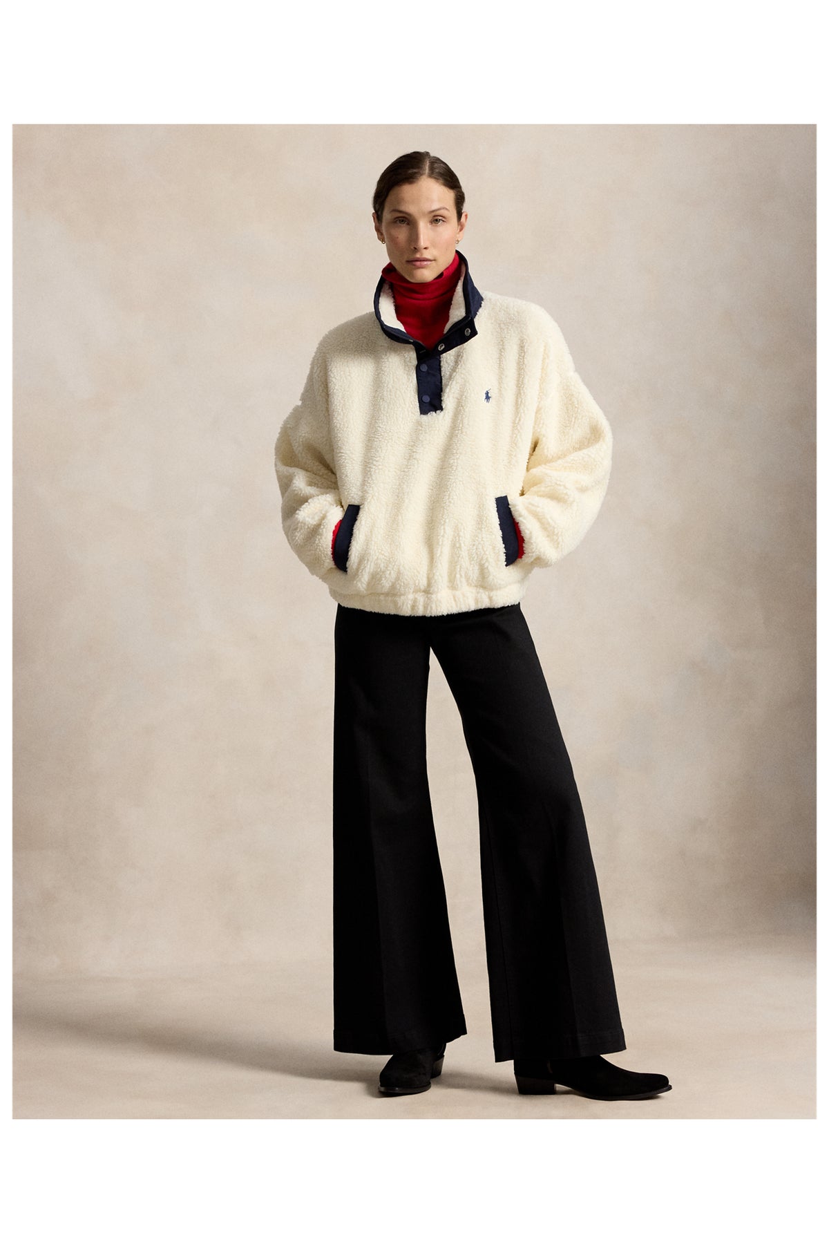 Marlow cream high-pile fleece, full-length front styling
