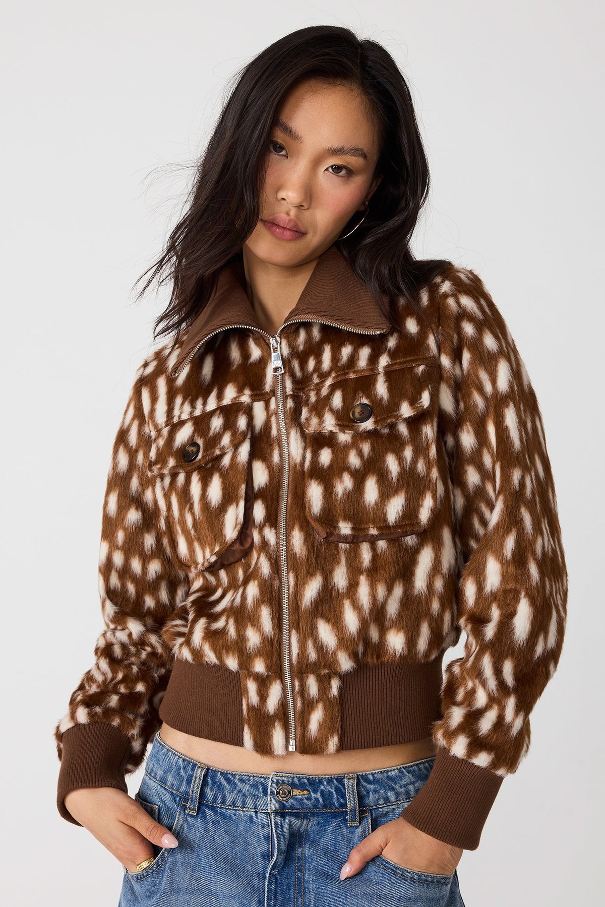 Abstract dot zip-up jacket