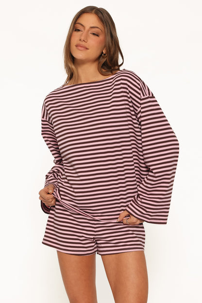 Tallulah knit short set in pink stripe, image 1
