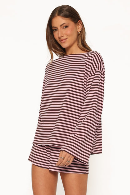 Tallulah knit short set in pink stripe, image 3
