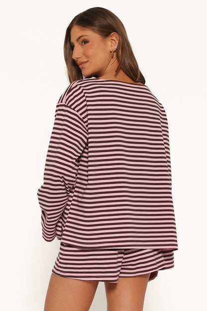 Tallulah knit short set in pink stripe, image 4