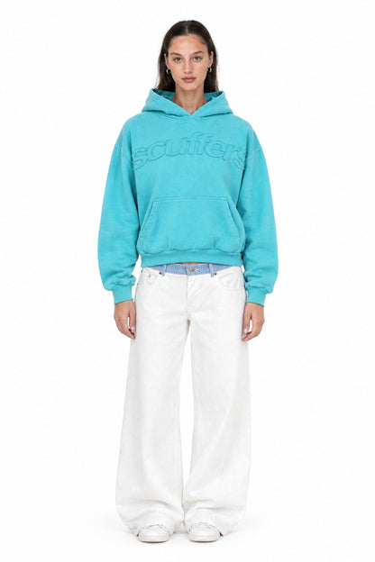 Jodie light blue hoodie, front view