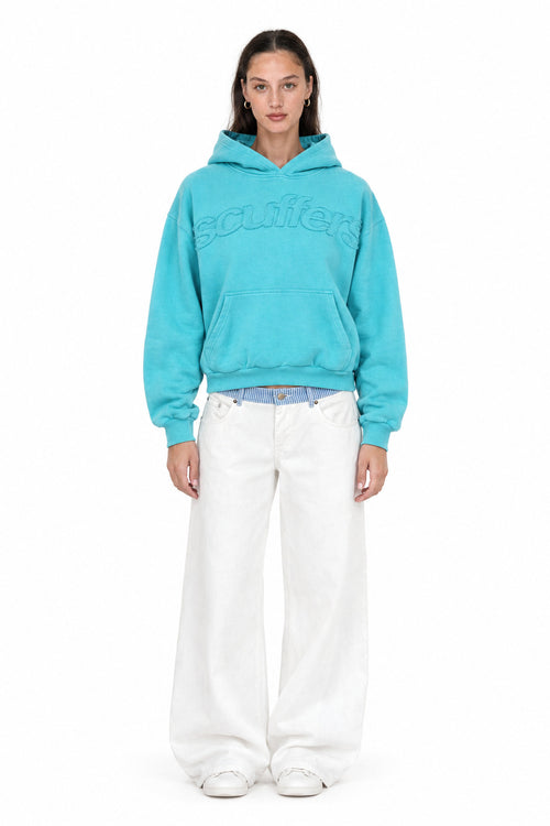 Jodie light blue hoodie, front view