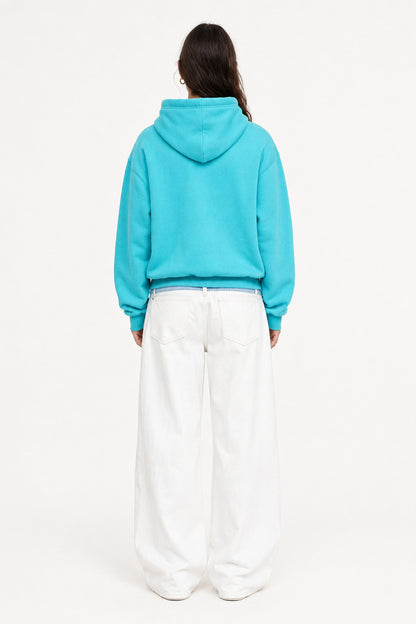 Jodie light blue hoodie, back view