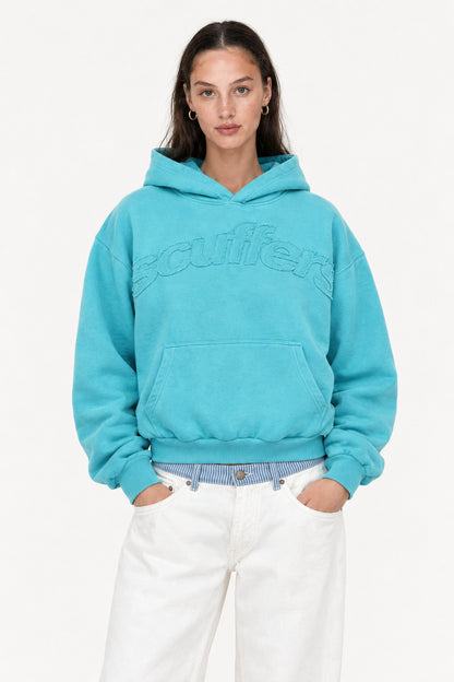 Jodie light blue hoodie, front detail