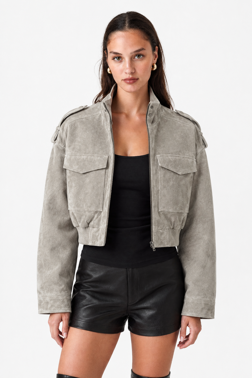Maëlle light grey cropped utility jacket