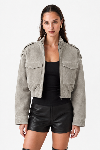 Maëlle light grey cropped utility jacket