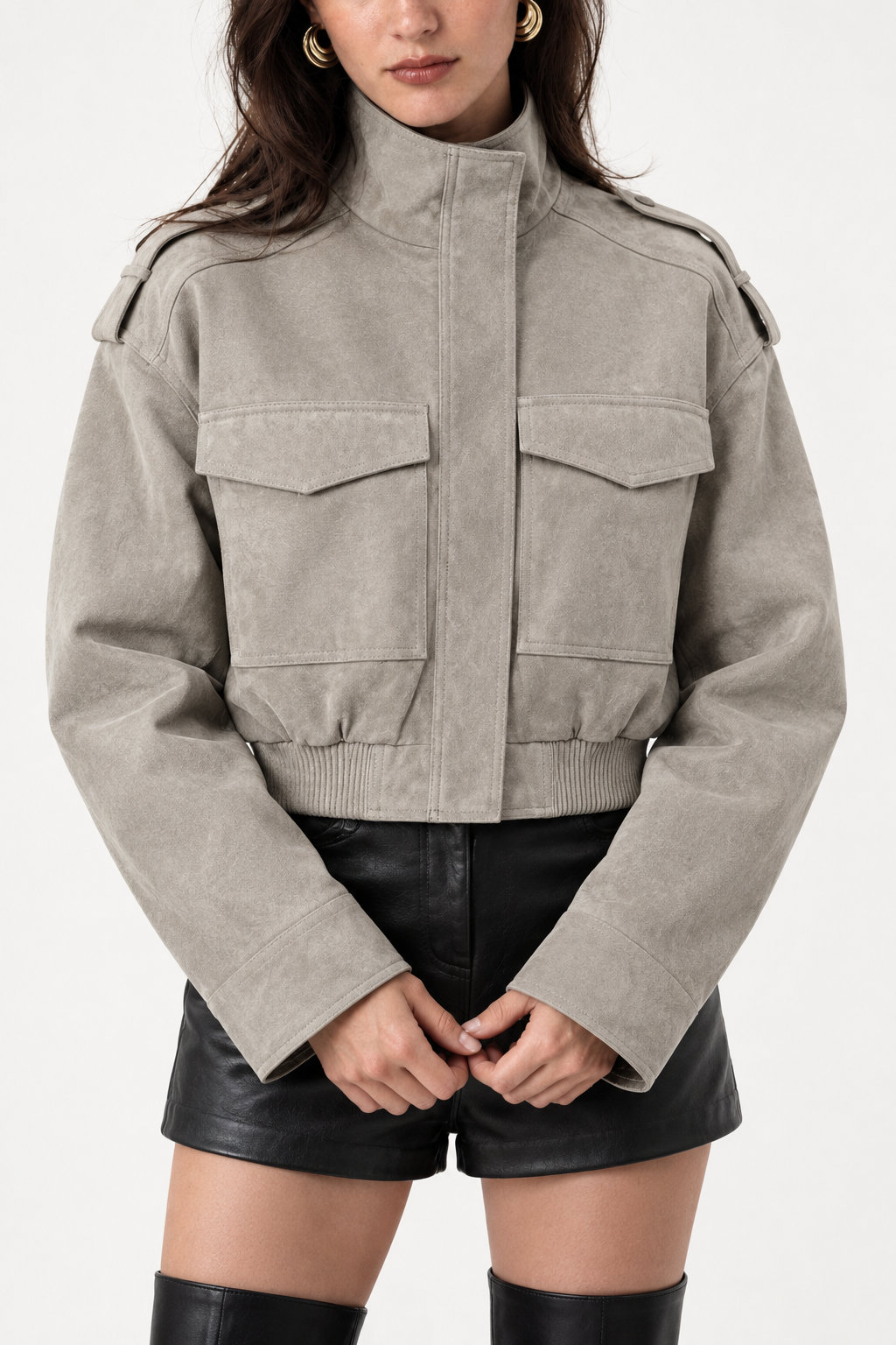 Maëlle light grey cropped utility jacket