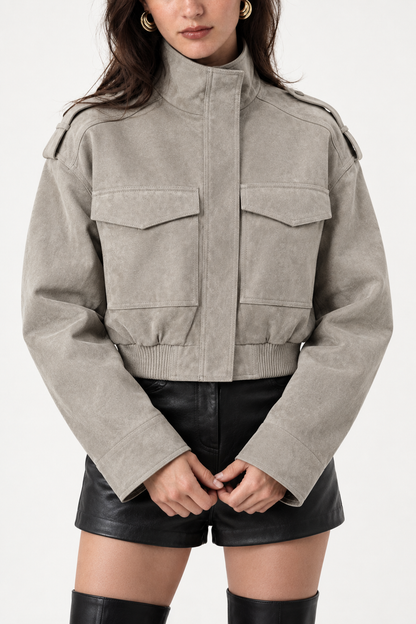 Maëlle light grey cropped utility jacket