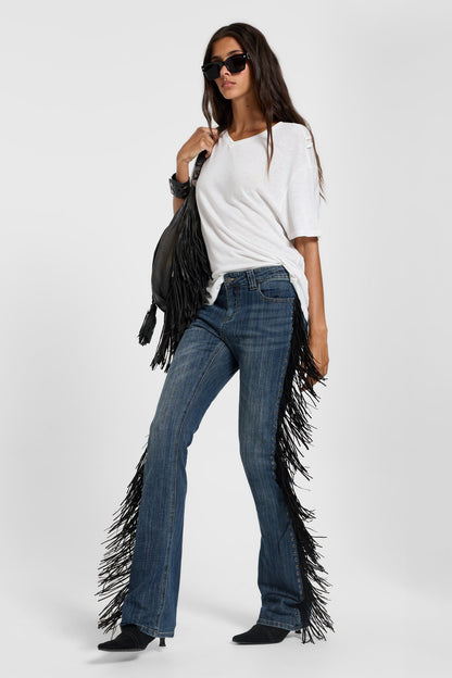 Sierra fringe bootcut jeans, three-quarter front styling