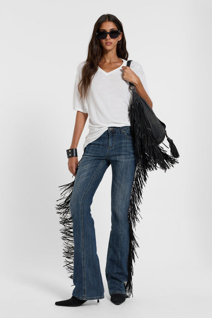 Sierra fringe bootcut jeans, full-length front styling