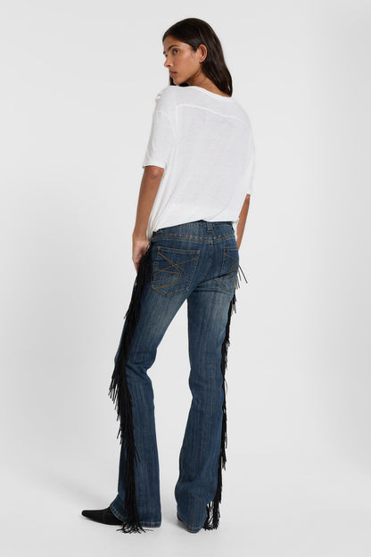 Sierra fringe bootcut jeans, full-length back styling